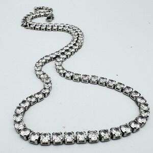 Clear Crystal Tennis Necklace Silver Tone Adjustable 16 Inch Choker Statement
